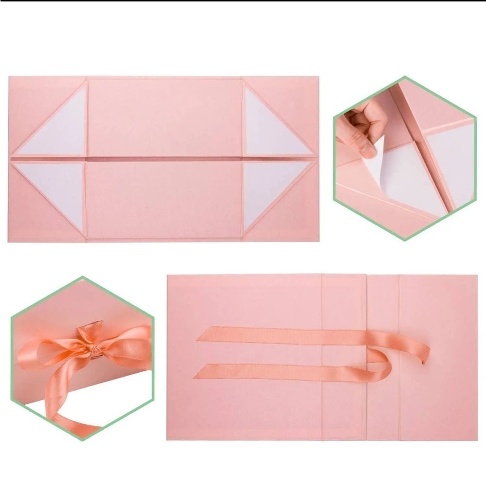 White Collapsible Gift Box with Satin Ribbon and Magnetic Lid - Picture 3 of 6